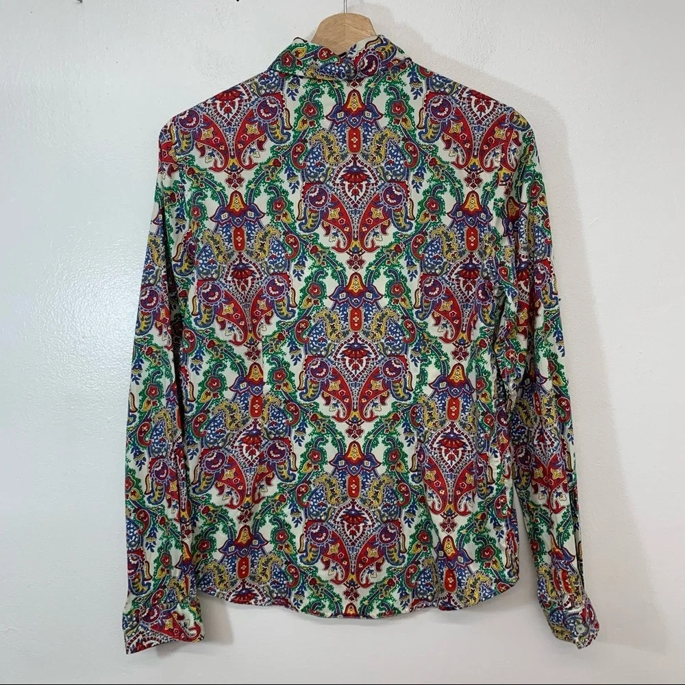 Tommy Hilfiger Blouse Woman Medium Colorful Button Up Cotton Floral Office Retro - Picture 4 of 9